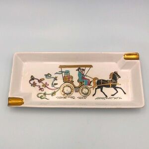 Vintage Porcelain Ashtray With a Horse and Carriage Design.
